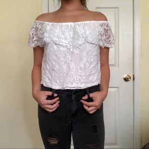 Hollister white lace off the shoulder blouse